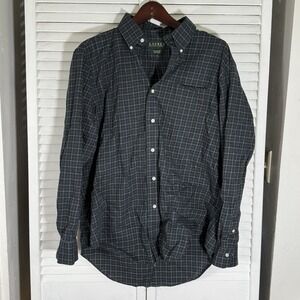 Lauren Ralph Lauren Shirt Mens L 16.5 Green Plaid Long Sleeve